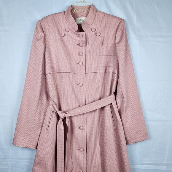 AGIBA Button Front Abaya Jilbab Trench Coat Duster Dusty Rose Satin Lined EU 48 - Picture 4 of 16